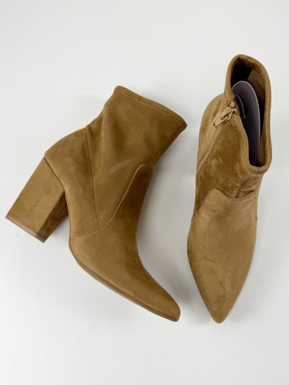 On 34th Lydia Pointed Toe Booties Womens 7.5M Tan Faux Suede Heeled NEW